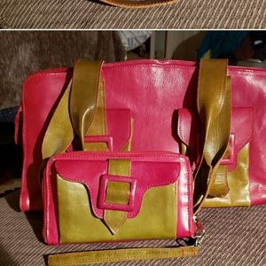Genuine leather handbag and matching wallet NWOT